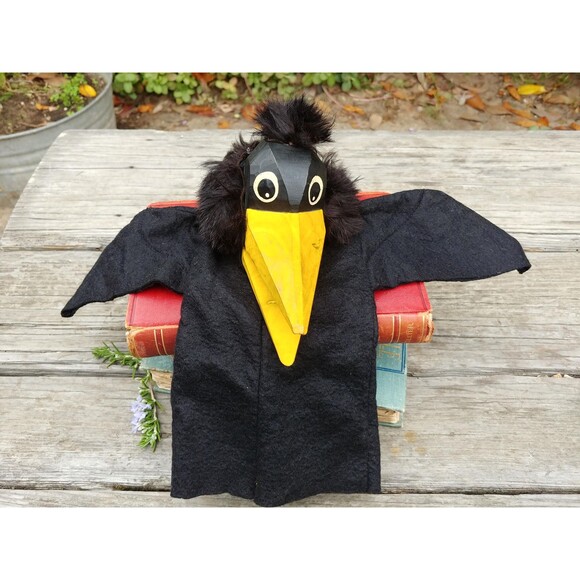 Vintage Carved Wood Raven Hand Puppet, Collectable German Folk Art - Picture 10 of 10